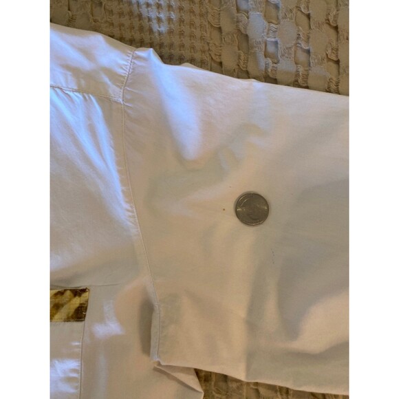 Chico’s Button Down Blouse Size 1 USA Sz Medium Cream with Animal Print Accents - Picture 8 of 12